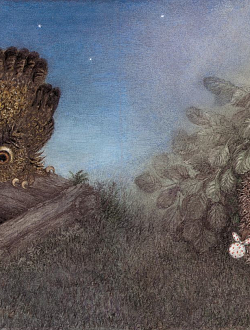 Hedgehog and owl on the well