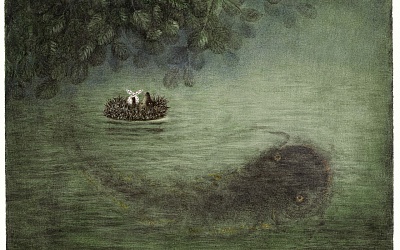 Hedgehog in the water and Fish